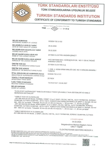 A TS EN 61537 fém kábeltartók eredeti gyártói PDF első oldalának kicsinyített indexképe